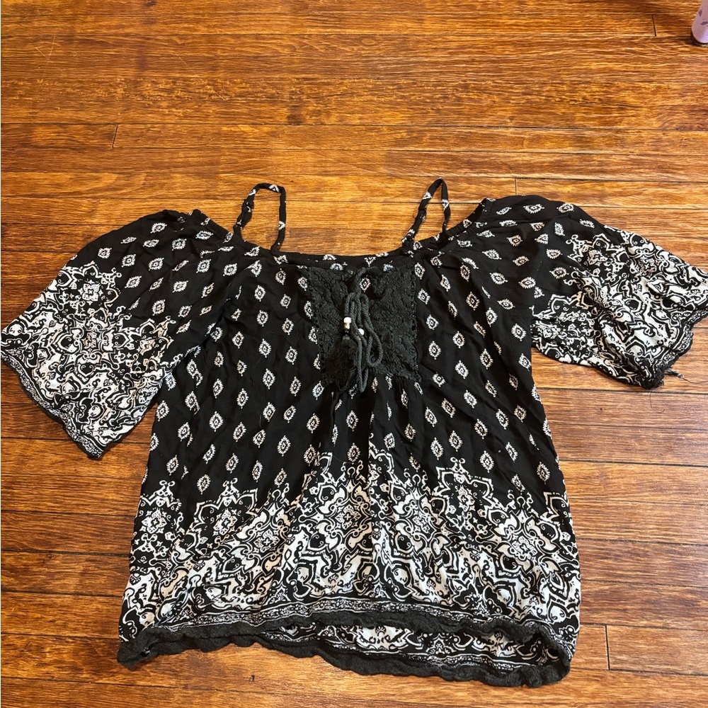 Boho Black and White Women's Top